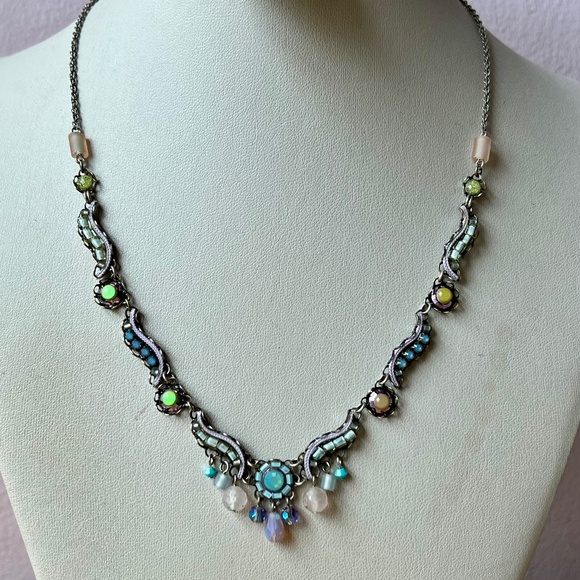 AYALA BAR ADJUSTABLE NECKLACE W/LONG EXTENDER BLUE LILAC PURPLE GREEN RHINESTONE - Picture 9 of 16